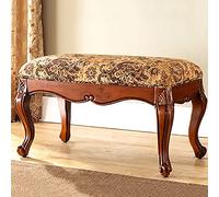 Victorian Style Sofa Bench Seat,Retro Living Room Bench Solid Wood Carved Frame,Cotton Linen Upholstered Dining Room Bench-Brown 80x40x45cm(31x16x18inch)