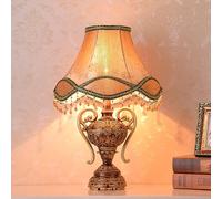 Victorian Style Table Lamp, Antique Fabric Design, Decorative Nightstand Light with Fringe, for Bedroom and Living Room, Button Switch