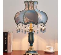 Victorian Style Table Lamp, Antique Fabric Design, Decorative Nightstand Light with Fringe, for Bedroom and Living Room, Button Switch