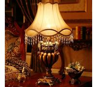 Victorian Style Table Lamp, Antique Fabric European Nightstand Lamp, Decorative Desk Lamp, Floral Table Light with Fringe, Bedside Light for Bedroom Living Room Button Switch