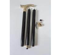 Victorian Style Walking Cane, Black Wood with Gold Handle, 3-Piece Collapsible Design
