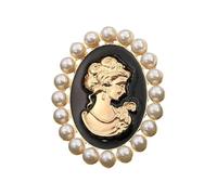 Victorian Styles Alloy Cameo Brooch With Crystal Rhinestones Pearls Women Fashion Jewelry Decorative Lapel Accessory Retro Cameo Brooch With Pearls Accent