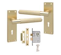 Victorian T-Bar Knurled Lock Internal Door Handle With 2.5" 3 Lever Lock Satin Brushed Brass Finish 150mm X 40mm - Golden Grace