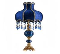 Victorian Table Lamp with Crystal Bead Accents 21.65" Height Emerald Blue & Gold Finish, 5.12" Base for Bedroom, Office and Living Room, E26 Socket Smart Home Compatible