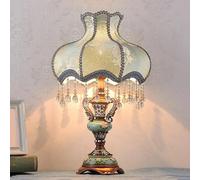 Victorian Table Lamp with Fringe, Antique Fabric Design, Decorative Nightstand Light for Bedroom Living Room, Button Switch