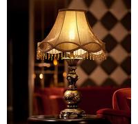 Victorian Table Lamp with Fringe, Antique Fabric Design, Decorative Nightstand Light for Bedroom Living Room, Button Switch