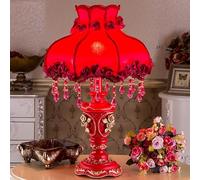 Victorian Table Lamp with Fringe, Antique Fabric Design, Decorative Nightstand Light for Bedroom Living Room, Button Switch