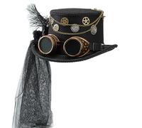 Victorian Theme Lace Veil Top Hat With Goggles Metal Gear Chain And Feathered Veil Decors For Punk Cosplay Event Steampunk Hat