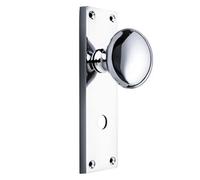Victorian Thumb Lock Bathroom Door Knob On Backplate - Polished Chrome - Pair - Designer Levers