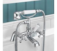 Victorian Traditional Freestanding Bath Shower Mixer Complete With Handset And Holder Chrome