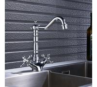 Victorian Traditional Twin Cross Handle Kitchen Sink Mono Mixer Tap