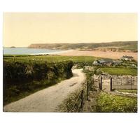 Victorian View of Polzeath Bay, Cornwall, England, Large A3 size 41 by 28 cm Canvas Textured Fine Art Paper Photo Print