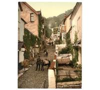 Victorian View of the Clovelly High Street, Clovelly, Devon, England, Large A3 size 41 by 28 cm Canvas Textured Fine Art Paper Photo Print