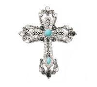 Victorian Vintage Filigree Cross Brooches for Women Men Turquoise Christian Lapel Pin Party Dance Wedding Banquet Dress Accessorie Rhinestone Crystal Celtic Knot Religious Jewelry Gift, S, Metal
