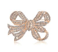 Victorian Vintage Style Winter Wedding Holiday White Glittering Crystal Pave Bridal Fashion Large Statement Filigree Ribbon Bow Scarf Brooch Pin For Women Rose Plated