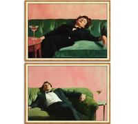 Victorian Woman Drinking Martini Wall Art Drunk Woman and Man Lying on Sofa Painting Picture Wall Decor Cocktail Art Poster Print Artwork for Living Room Bedroom Bar Cart Home Decoration