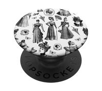 victorian women's style antique butterfly toile black white PopSockets Adhesive PopGrip