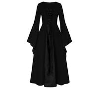 Victorian Women's Trumpet Sleeve Dress Vintage Long Lace Up Dress Loose Chic Flowy Medieval Court Renaissance Gothic Steampunk Cosplay Halloween Carnival Patchwork Dress