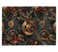 Victorian Xmas Gear Glass Chopping Board Large Kitchen Worktop Saver 39 x 28cm