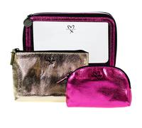 Victoria's Secret Cosmetic Makeup Bag Travel x 3 Set Gold Pink & Clear