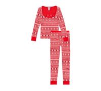 Victoria's Secret PINK Thermal Pajama Set, Long Sleeve Shirt & Leggings Set, Sleepwear for Women (XS-XXL), Bright Vermillion Fair Isle Print, L