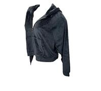 Victoria's Secret Velour Full Zip Hoodie Soft Plush Cropped Jacket Color Black New, Pure Black, XL