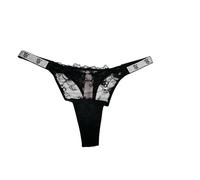 Victoria's Secret Very Sexy Lace Thong Panty - Black Shine Strap, Sheer Floral Lingerie New, Black Shine, M
