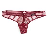 Victoria's Secret Very Sexy Low Rise Thong Panty Embroidered Lace, Faux Leather, Wine Red, Medium