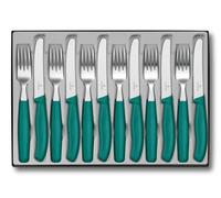 Victorinox 12-Piece Table Cutlery Set, 11 cm Serrated Blade, Black Handle | Durable 12-piece dinner set with six 11 cm wavy edge tomato knives and six forks, Dishwasher Safe, Swiss Made