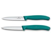Victorinox 2-Piece Swiss Classic Tomato and Paring Knife Set, Green | Set with 11 cm Serrated Blade and 8 cm Straight Paring Knife for Kitchen, Peeling and Food Prep, Swiss Made