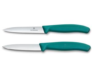 Victorinox 2-Piece Swiss Classic Tomato and Paring Knife Set, Green | Set with 11 cm Serrated Blade and 8 cm Straight Paring Knife for Kitchen, Peeling and Food Prep, Swiss Made