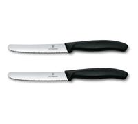 Victorinox 2X Breakfast Knife, 11 cm Serrated Edge Bread Roll Knife, Black | Ideal for bread rolls, croissants and tomatoes. Stainless steel blade with rounded tip and ergonomic handle. Swiss Made