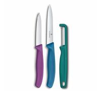 Victorinox 3pc Paring Knife Set, Tomato Knife, Peeler, Multicolour | Swiss Classic trio with serrated and straight edges for peeling and dicing fruits and vegetables. Swiss Made