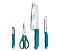 Victorinox Classic Kitchen Set, 4-Piece, Includes Peeler, Scissors, Santoku and Tomato Knife, Sharp Blades, 7-17 cm, Plastic Handles, Green
