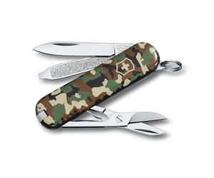 Victorinox Classic SD Mini Swiss Army Knife, Camping Pocket Knives, 7 Functions, Blade, Keyring, Camouflage