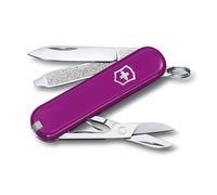Victorinox Classic SD Mini Swiss Army Knife, Camping Pocket Knives, 7 Functions, Blade, Keyring, Magenta