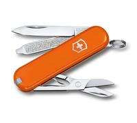 Victorinox Classic SD Mini Swiss Army Knife, Camping Pocket Knives, 7 Functions, Blade, Keyring, Orange