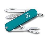 Victorinox Classic SD Mini Swiss Army Knife, Camping Pocket Knives, 7 Functions, Blade, Keyring, Petrol