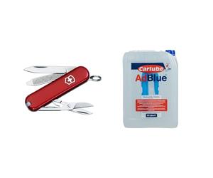 Victorinox Classic SD Swiss Army Knife, Small, Multi Tool, 7 Functions, Scissors, Nail File, Red & Carlube AdBlue with Integrated Easy Pour Spout - 10L