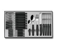 Victorinox Classic Table Set, 24-Piece Cutlery, Serrated Edge Knife, Black | Extra sharp 11 cm tomato and table knives with forks and spoons for 6 people. Stainless steel and Swiss Made.