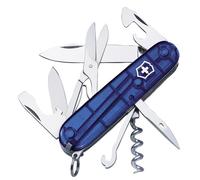 Victorinox Climber Swiss Army Knife - Multitool Pocket Knife, 14 Functions | Medium 91 mm pocket knife with scissors and multipurpose hook for hiking, climbing and everyday use. Blue Transparent.