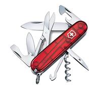 Victorinox Climber Swiss Army Pocket Knife, Medium, Multi Tool, 14 Functions, Blade, Bottle Opener, Red Transparent