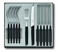 Victorinox Cutlery Set 12-Piece, Includes 6 Sharp Tomato & Table Knives | Includes 6 serrated knives and 6 dinner forks with ergonomic handles. Durable stainless steel, Black, Swiss Made.