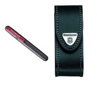 Victorinox Dual Knife Sharpener, Swiss Made, Portable, Black/Red & Leather Pouch for Swiss Army Pocket Knives, 3,5cm x 10cm, Black