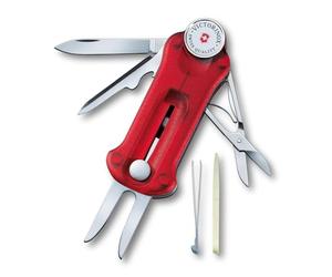 Victorinox Golf Tool, Swiss Made Pocket Multi Tool, 10 Functions, Ballmarker, Repair Tool, Red Transparent