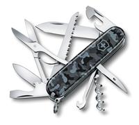 Victorinox Huntsman Swiss Army Knife - 15 Function Multitool, Navy Camo | Medium Pocket Knife for Camping and Hiking featuring Wood Saw, Scissors, and Large Blade. 91 mm. Swiss Made
