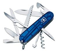 Victorinox Huntsman Swiss Army Knife, Medium, Multi Tool, Camping Knife, 15 Functions, Large Blade, Bottle Opener, Blue Transparent