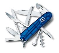 Victorinox Huntsman Swiss Army Knife, Medium, Multi Tool, Camping Knife, 15 Functions, Large Blade, Bottle Opener, Blue Transparent
