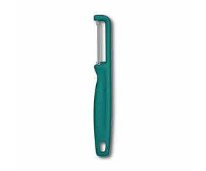 Victorinox Iota Peeler for Fruit and Vegetable, Serrated Edge, Green | Double-edged serrated blade for soft fruit and vegetable. Polypropylene handle, 165 mm, dishwasher safe, Swiss Made.