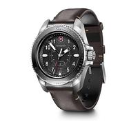 Victorinox Journey 1884 Watch with Black Dial and Brown Leather Strap Set with Pouch, Black, 43 mm